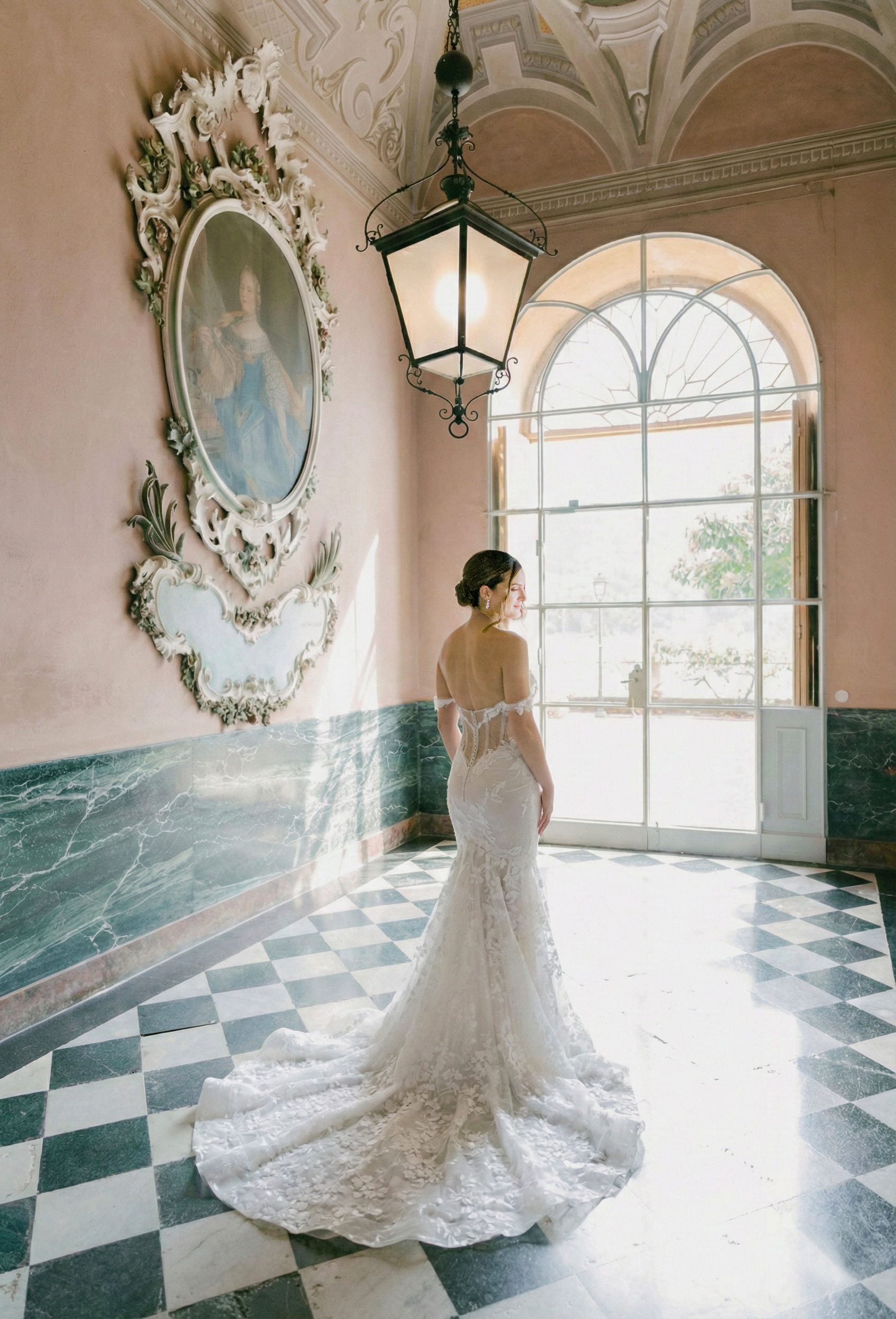 Bride portrait at Villa Pizzo overlooking Lake Como during her luxury wedding in Italy